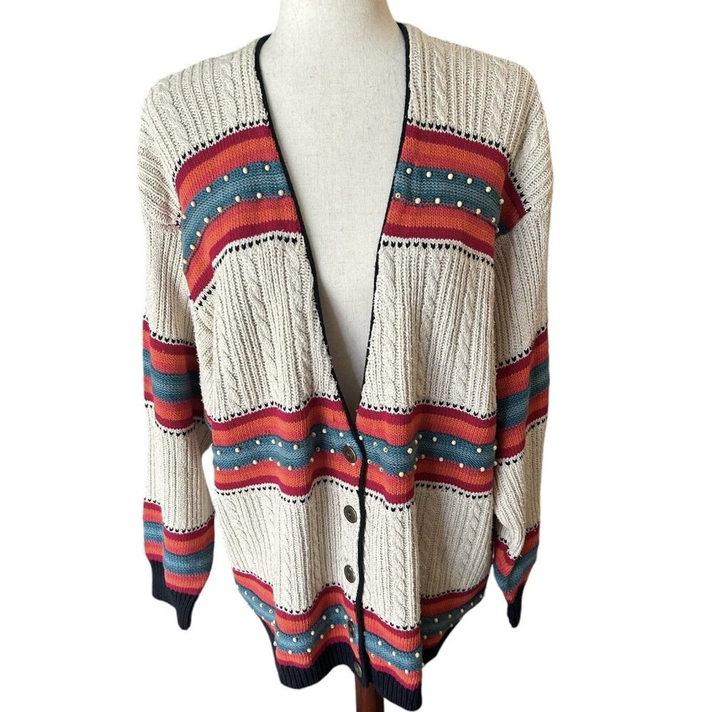 Vintage XL Original Russ Sport Company Cardigan Women's Wool Cotton Blend Nordic